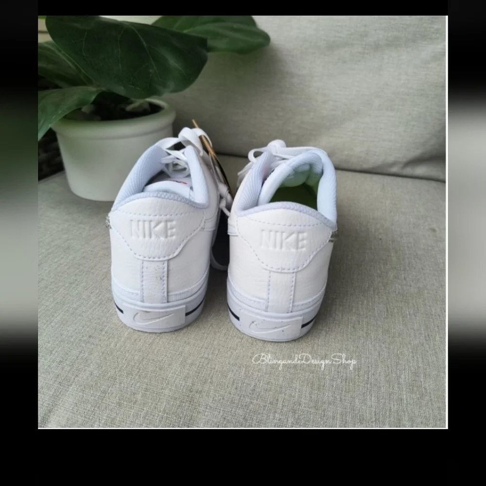 Bling Nike Women's Court Legacy White Sneakers Shoes Customized with Crystals